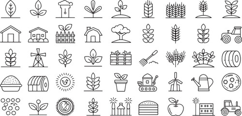 Set of Agriculture icon line art black icon