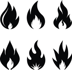 different fire icons silhouette vector 
