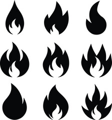 different fire icons silhouette vector 