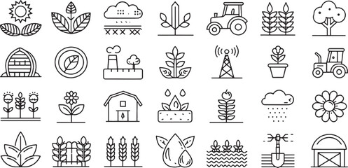 Set of Agriculture icon line art black icon