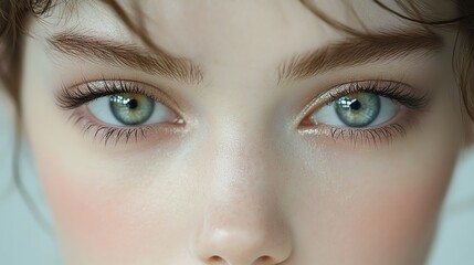 Fototapeta premium Closeup of Woman with Expressive Blue Eyes and Natural Makeup