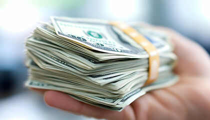 A stack of US dollars held in a hand