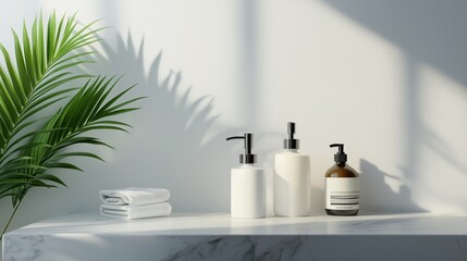 Hotel Toiletries Mockup Set on Marble Counter