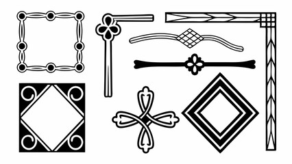 Decorative Ornaments and Borders: A collection of elegant, symmetrical decorative elements, including frames, corners, and borders, perfect for adding a touch of classic style.