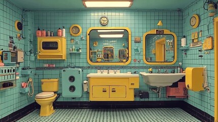 Fototapeta premium Retro bathroom interior design