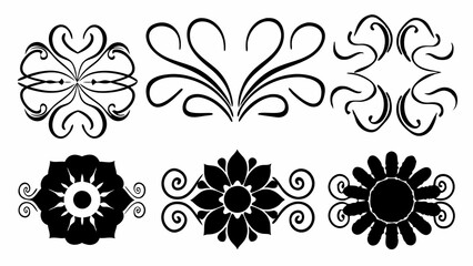 Elegant Floral Designs: A collection of six intricate floral and ornamental designs in striking black and white, offering versatility for various creative projects.