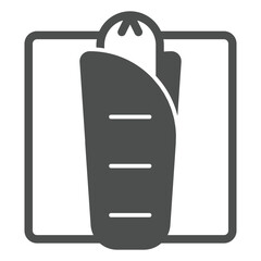 Lavash dough with sausage on napkin solid icon, grocery food concept. Vector graphics. Meat snack sign on white background, glyph style icon for mobile or web design.