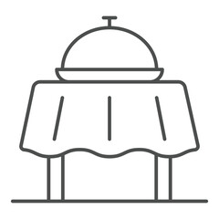 Food tray with lid on table thin line icon, serving products service concept. Vector graphics. Restaurant, hotel dish sign on white background, outline style icon for mobile or web design.