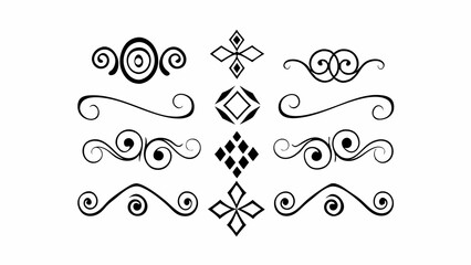 Elegant Flourishes: A curated collection of black ornamental flourishes and decorative design elements, offering versatility for creative projects.