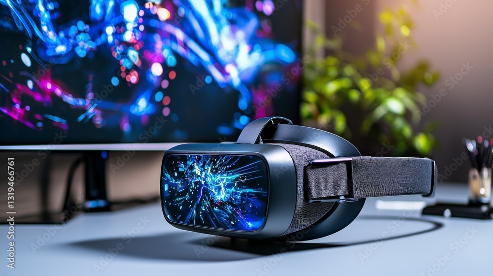 Poster modern office virtual reality headset on a clean desk in a bright environment an immersive tech expe