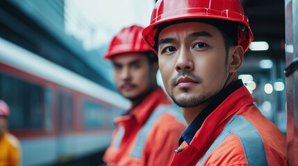 Infrastructure project at urban train station diverse technicians collaborating in gigapixel detail