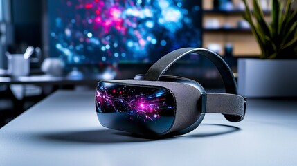 Exploring virtual reality headsets for immersive gaming modern desk setup tech review indoor close-up view