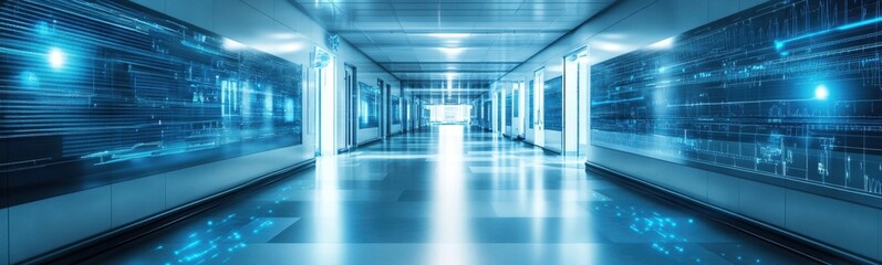 Fototapeta premium Waiting in line: dimly lit hallway at medical facility reveals frustration and boredom delving into the concept of healthcare patience and prioritization