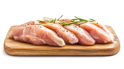 Fresh chicken breast fillets on wooden cutting board