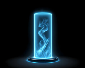 Abstract glowing cylinder with ethereal blue energy