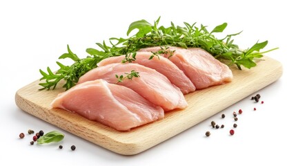 Raw Chicken Breast Slices on Wooden Cutting Board, Ready to Cook