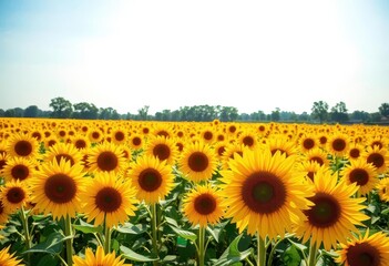 Vast field of vibrant sunflowers, golden blooms under bright sun, flower,  yellow background