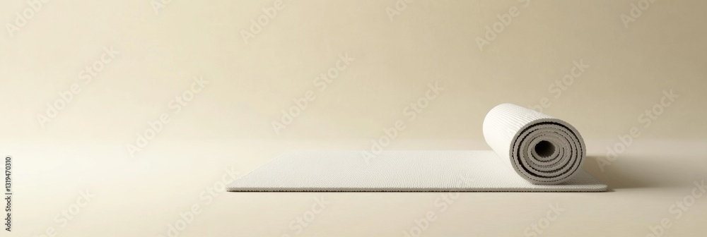 Poster minimalistic yoga mat positioned diagonally on a light background with ample space highlighting simp