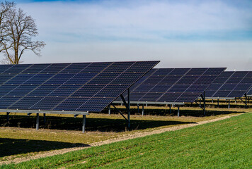 solar collectors, photovoltaic panels on a farm producing electricity. modern and ecological sources of electricity.