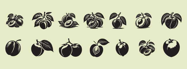 Minimalist Assorted Plum Silhouette Vector for Healthy Food