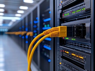 Fototapeta premium Data Center Server Racks with Ethernet Cables: Modern Technology Solutions