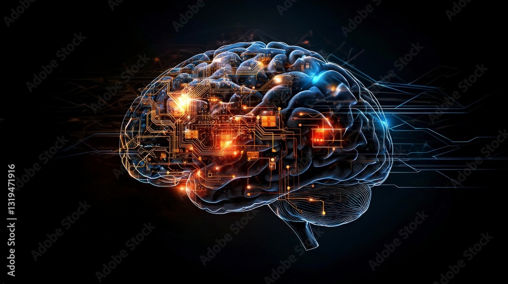 Poster Exploring futuristic brain technology close-up on innovative digital transformation and neural connections