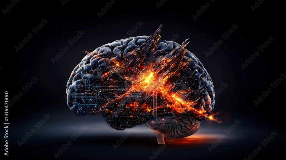 Poster Digital transformation of human brain conceptual art abstract environment engaging perspective futuristic concept