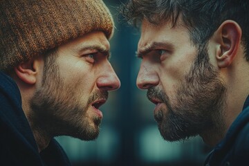 Two men arguing aggressively, showing their anger and disagreement in a heated discussion
