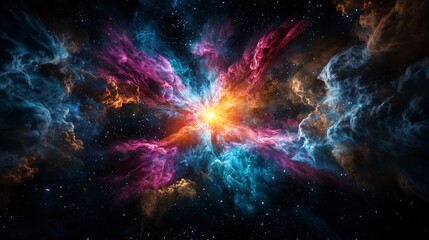 Fototapeta premium Dramatic supernova explosion in deep space cosmic phenomenon colorful nebula astro environment wide-angle view