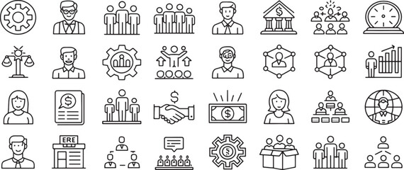 Set of Stakeholder icon line art black icon