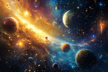 Stunning Cosmic Background with Vibrant Planets and Glowing Stars