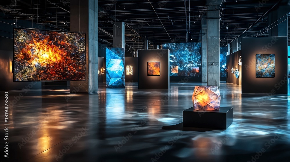 Aufkleber dynamic geometric art installation at modern gallery abstract display indoor space creative concept