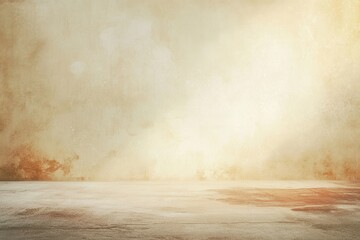 A tan room with an aged textured wall and floor, bathed in soft light for a vintage backdrop
