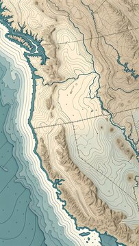 Vintage Topographic Map of the Western United States: California, Oregon, and Washington with Coastal Detail and Contour Lines.