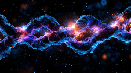 Obraz premium Glowing nebula swirls cosmic dust vibrant hues of blue purple and orange