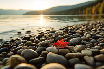Tranquil Shoreline of Lake Pend Oreille with Pebbles and Rocks