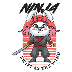 Vector Illustration of Bunny Ninja with Cute Illustration Available for Tshirt Design