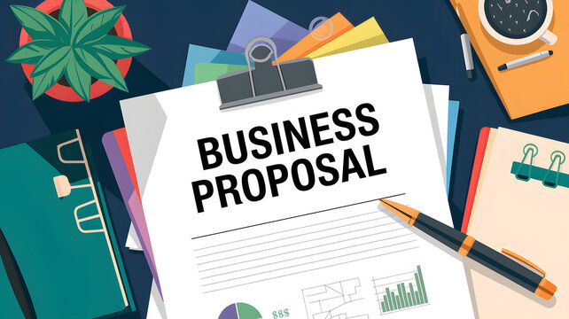 A business proposal document with a pen on top of a desk.