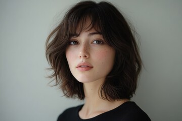 Fototapeta premium Portrait of a beautiful model posing against a plain background, showcasing her unique features and hairstyle