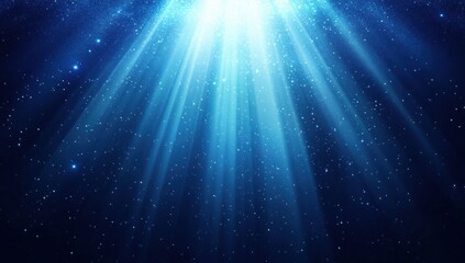Bright blue light rays and sparkles background.