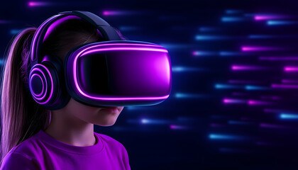 Child wearing VR headset, immersed in virtual world