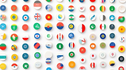 Circular country flags arranged on a white background