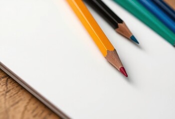 Close-up of blank white notepaper with vibrant color pencil sketch, vibrant, artistic