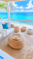 Obraz premium Coastal patio lounge area with ocean view