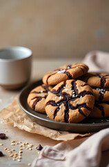 Homemade Cookies Baking with Chocolate and Nuts - Delicious Breakfast Treats in Cozy Natural Light for Stylish Food Photography