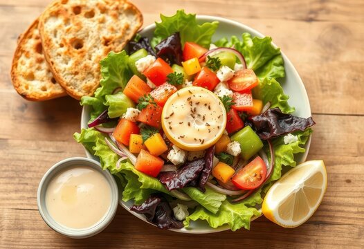 Crisp romaine lettuce, toasted pita bread, vibrant vegetables, and a tangy lemon-sumac dressing, fattoush, traditional