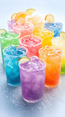 Colorful iced drinks in tall glasses