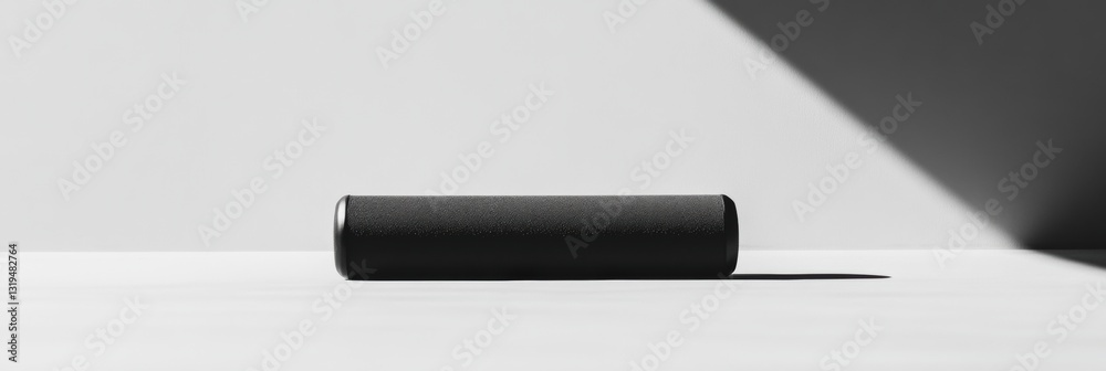 Poster minimalist fitness roller positioned on a flat surface with soft shadows and ample negative space fo