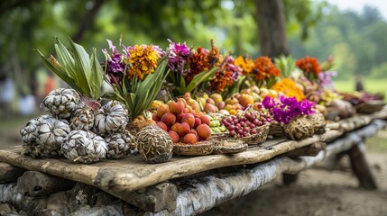 Tribal forgiveness ceremony at vibrant outdoor market a close-up on community and cultural tradition