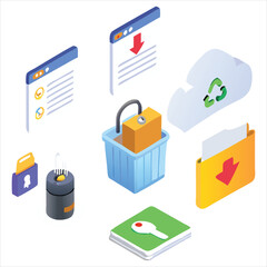 3D File Management Icons with High-Tech Minimalist Design and Soft Reflections